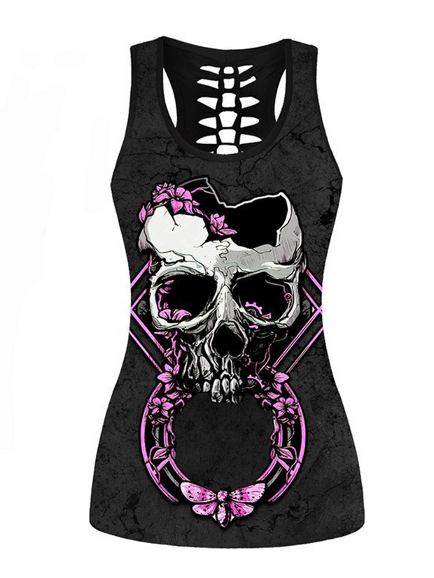 Sexy Gothic Skull Print Casual Hollow Vest
