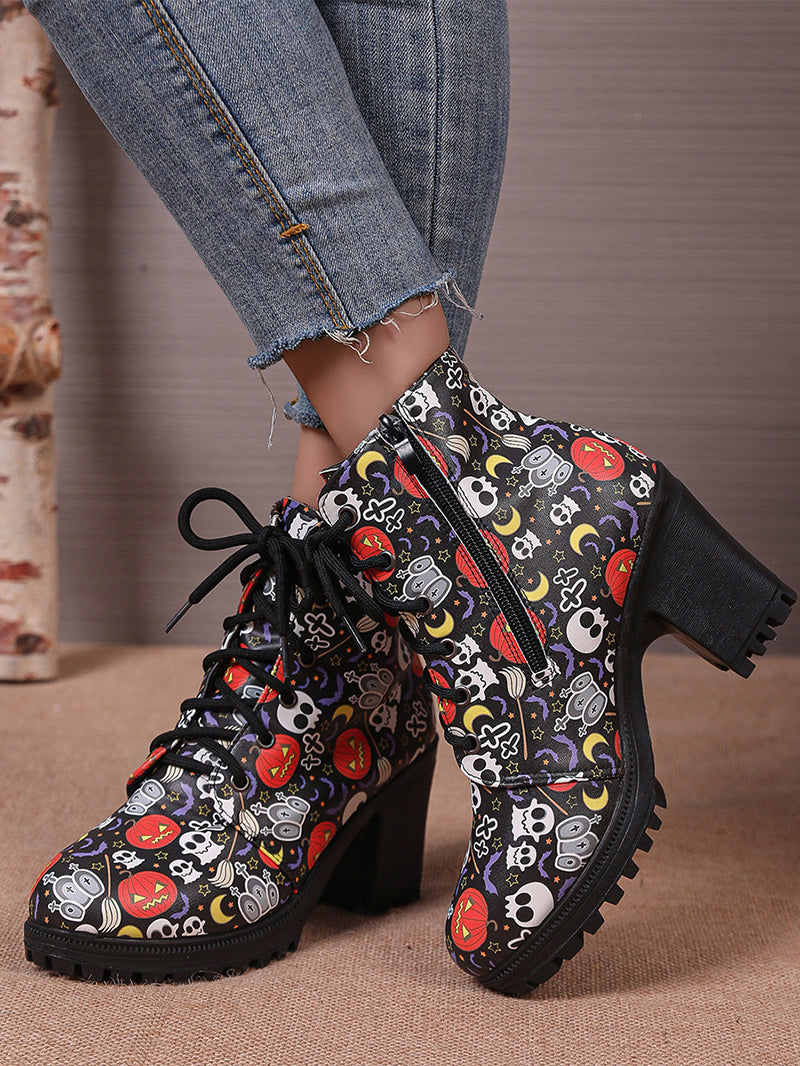 Halloween Skull Pumpkin Printed Martin Boots