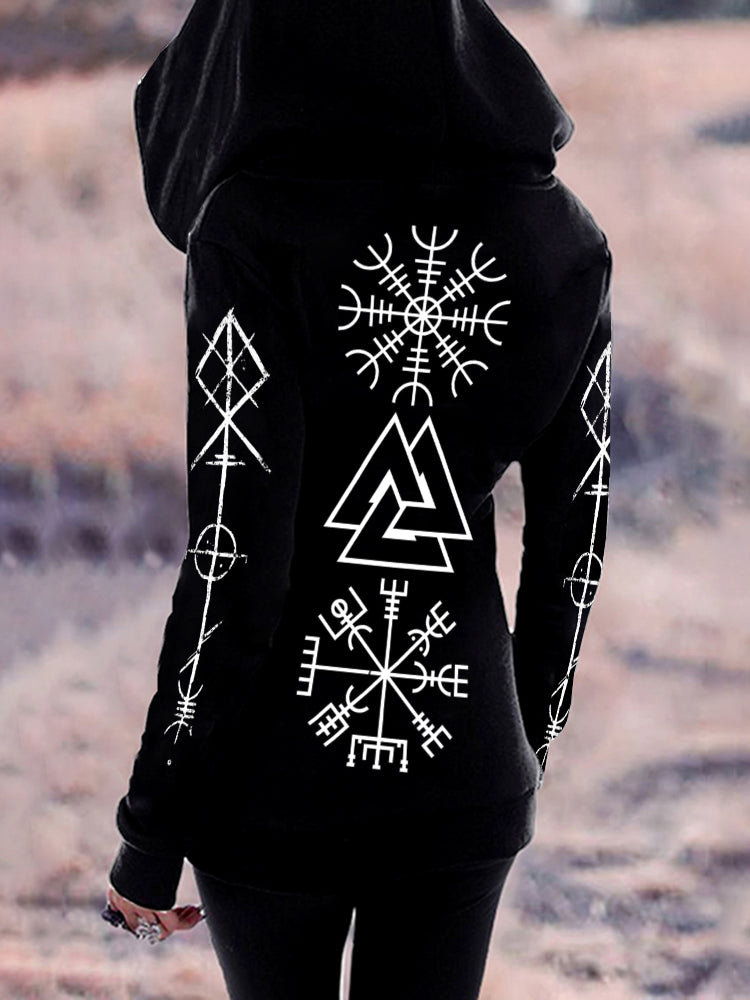 Women's Viking Symbols Full Printed Hoodie