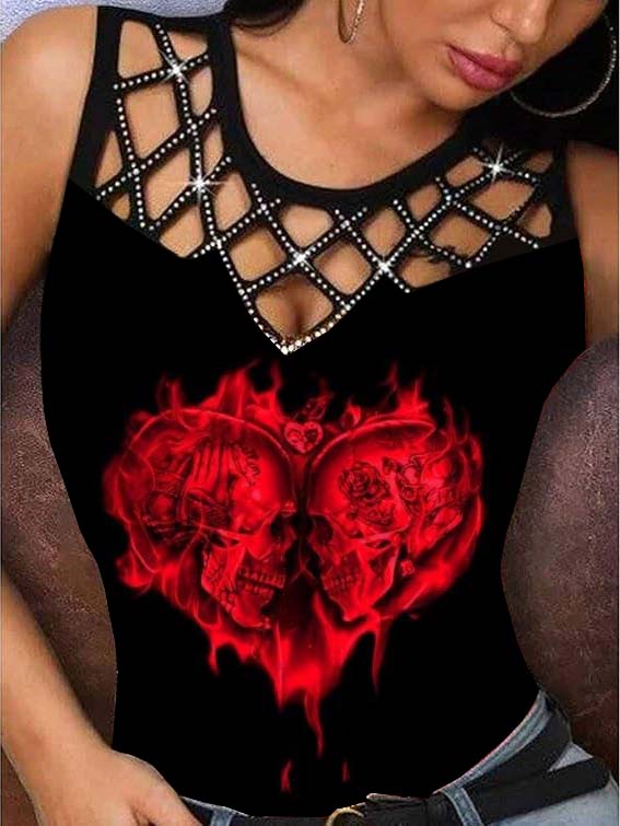 Fire Skull Love Print Vest