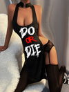 Do Or Die Printing Halter Hollow Split Backless Dress Suit