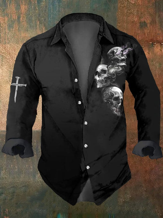 Men's Skull Cross Print Long Sleeve Shirt