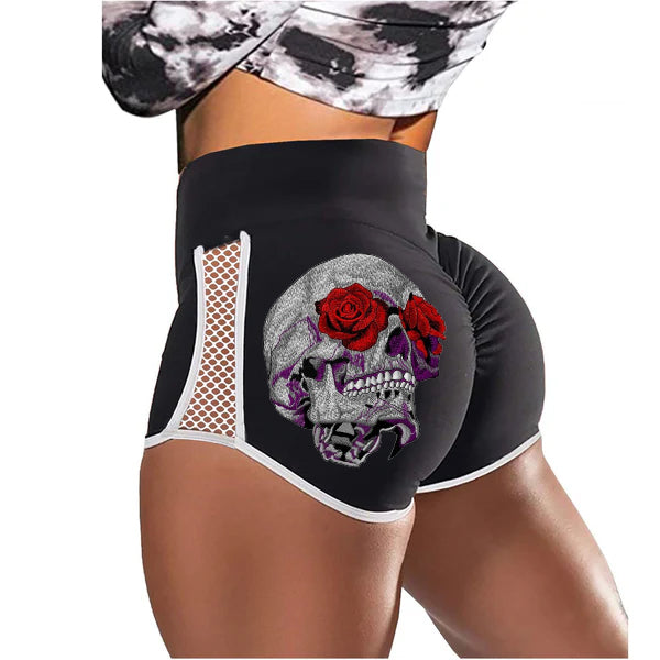 Rose Glasses Skull Low-Rise Track Shorts