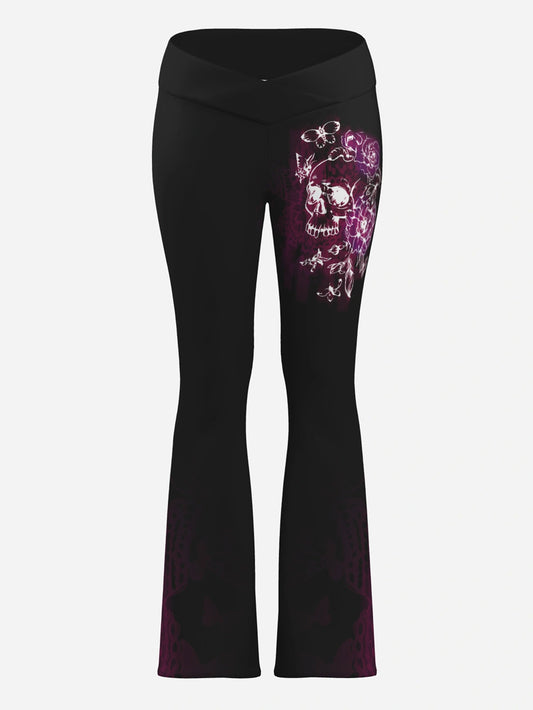 Women's Fashion Butterfly Gradient Print Skull Cross Belly Contracting Yoga Pants