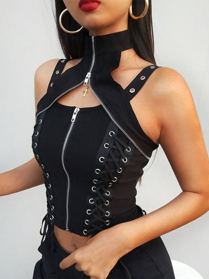 Sexy Dark Halter Zipper Bandeau Camisole