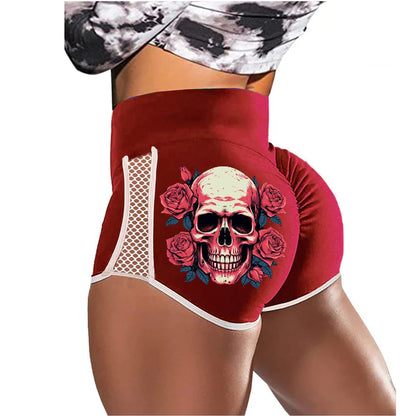 Tie-Dye Red Rose Skull Low-Rise Track Shorts