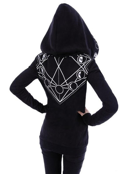 Women's Gothic Style Geometric Moon Printed Hoodie