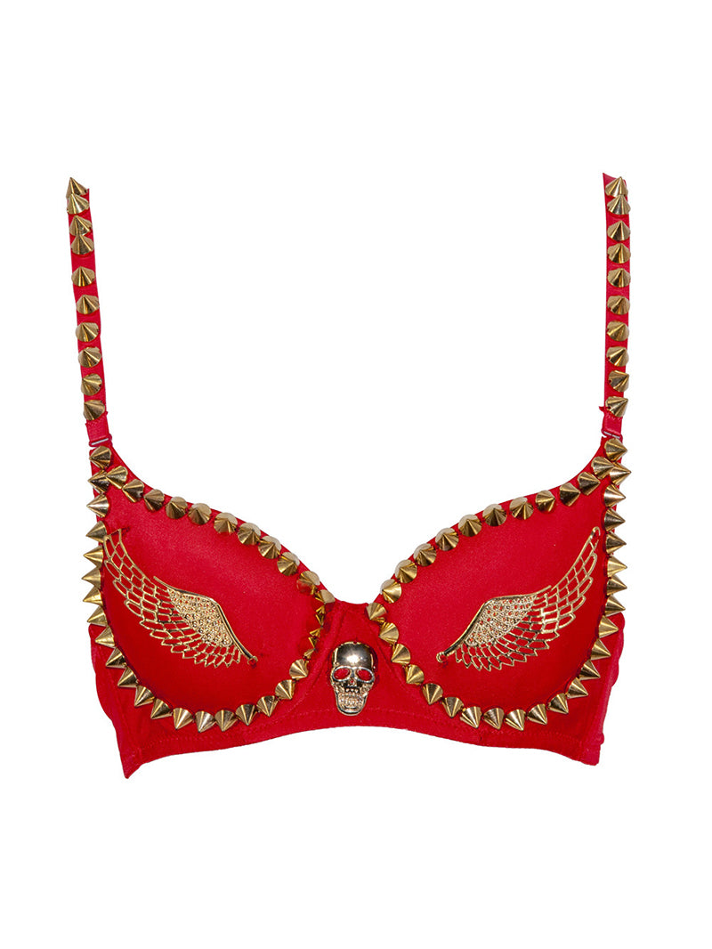 Fashion Sexy Punk Rivet Skull Wings Bra