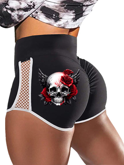 Gothic Style Skull Devil Wings Print Sports Shorts