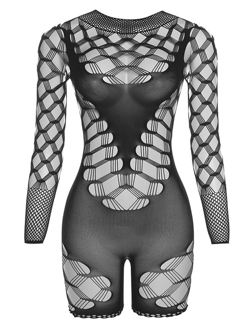 Combinaison fourreau sexy transparente taille haute en maille fine 