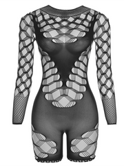 Sexy durchsichtiger, hoch taillierter, schmaler Etui-Overall aus Netzstoff 