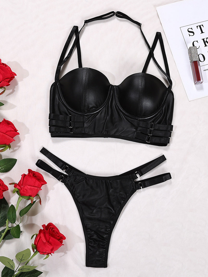 Sexy Pu Chest Cotton Strap Underwear Suit