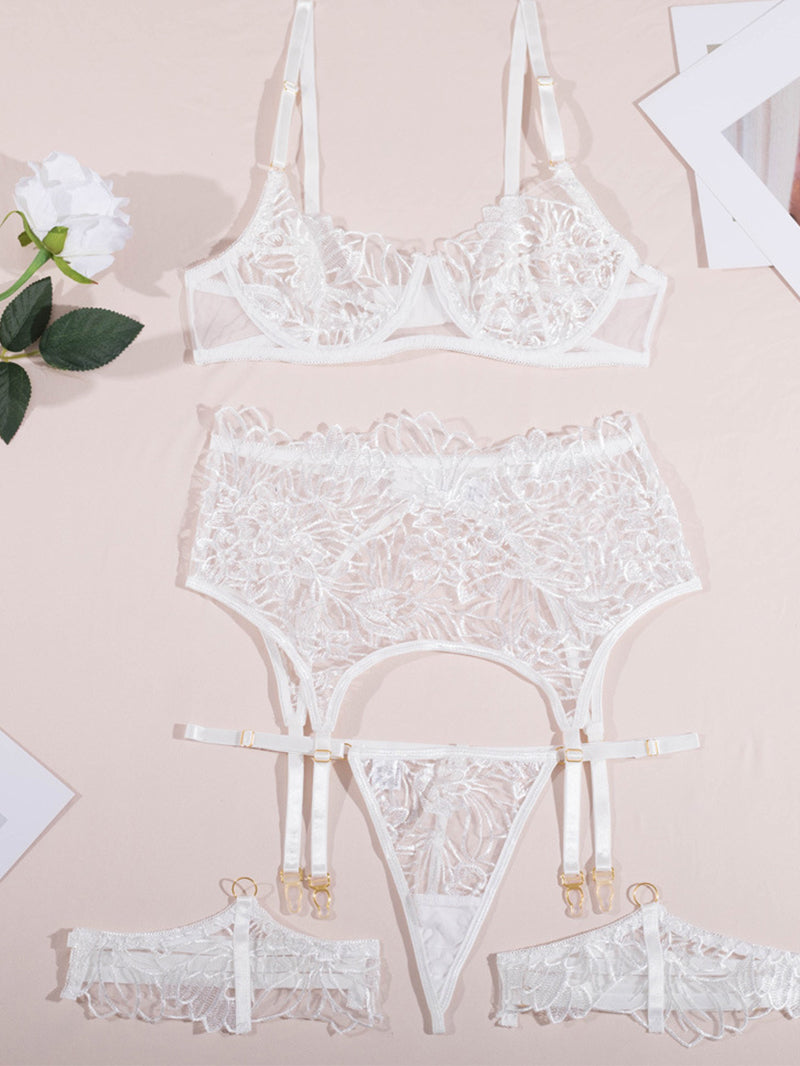 Sexy Lace Embroidery Garter Underwear Suit