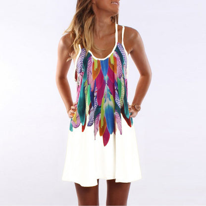 V-neck Feather Printed Cami Dress