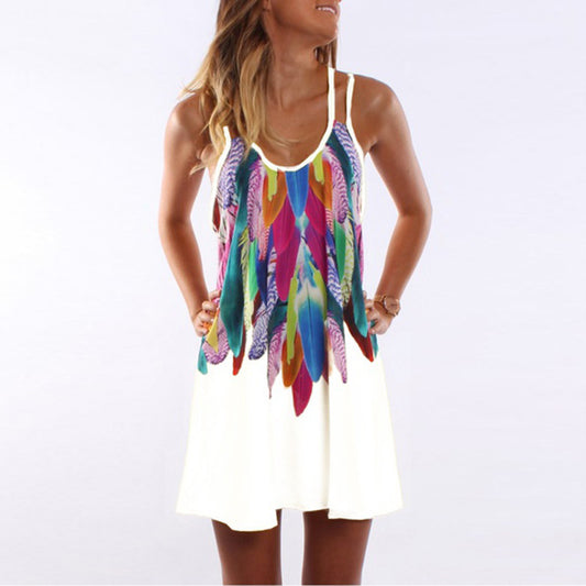 V-neck Feather Printed Cami Dress