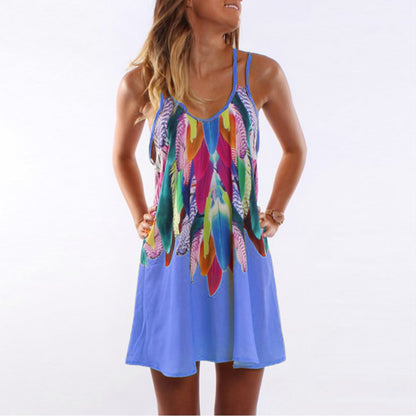 V-neck Feather Printed Cami Dress