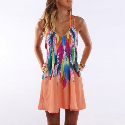 V-neck Feather Printed Cami Dress