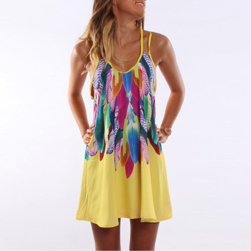 V-neck Feather Printed Cami Dress