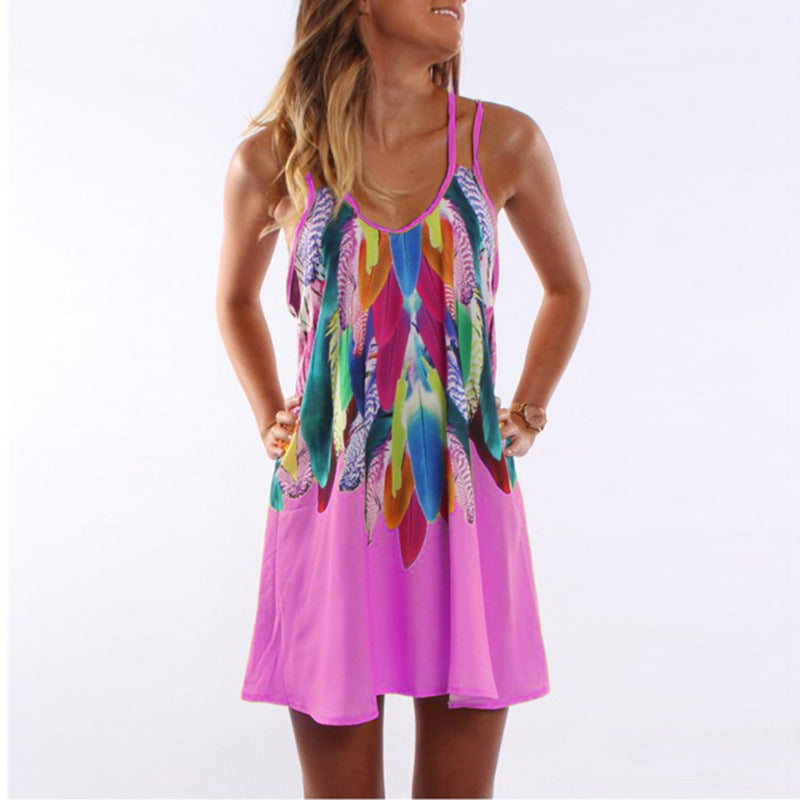 V-neck Feather Printed Cami Dress