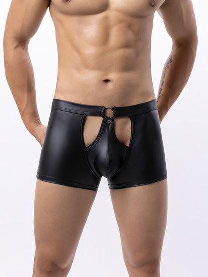 Men's Sexy Patent Leather Hollow Boxer Briefs