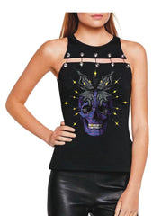 Skull Butterfly Printed Sexy Hollow Button Vest