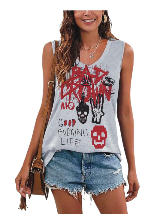 Bad Crown Printed Loose V-neck Vest