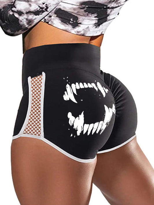 Devil Teeth Hollow out Stitching Slim Shorts