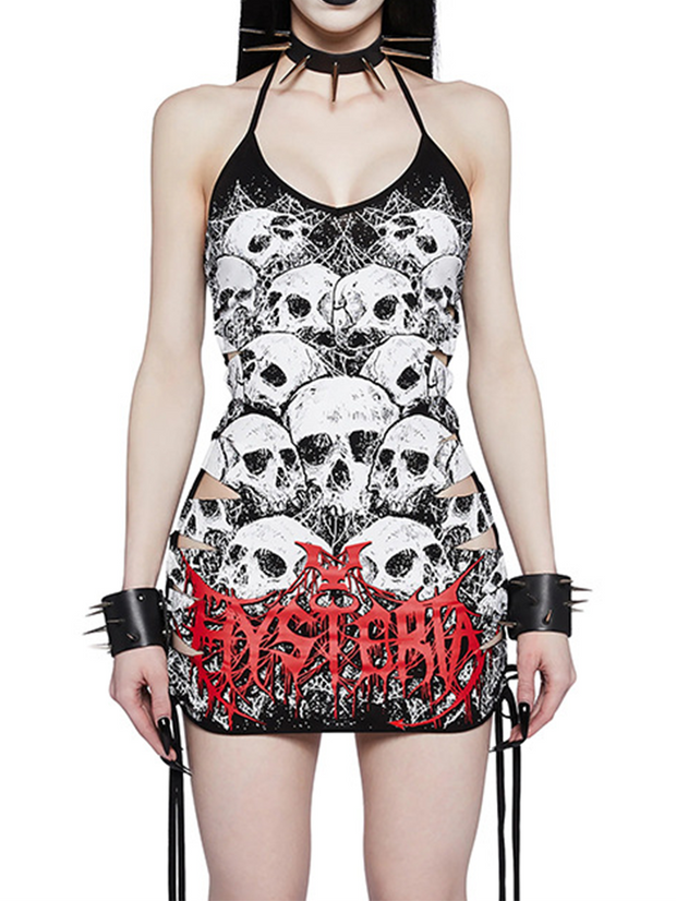 Gothic Skull Printed Sexy Cutout Sling Dress