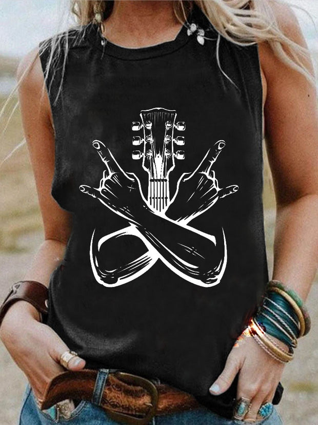 Guitar Punk Rock & Roll Gesture Print Casual Vest