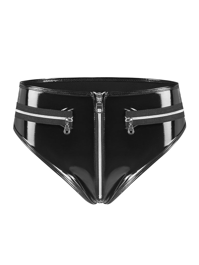 Sexy Pu Bright Leather Zipper Underwear