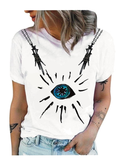 Evil Eye Print Casual Short Sleeve T-Shirt