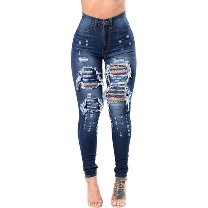 Worn Hole Denim Skinny Pants