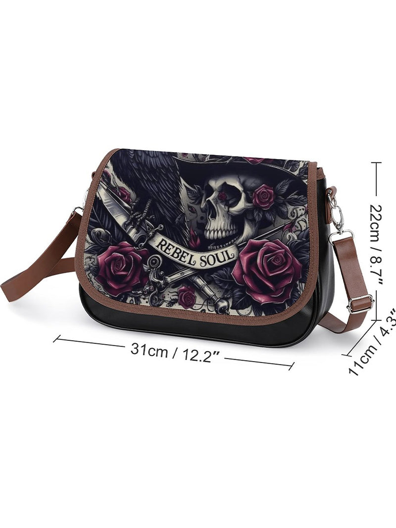 Women's Fashion Rebel Soul Skull Print Leather Haversack