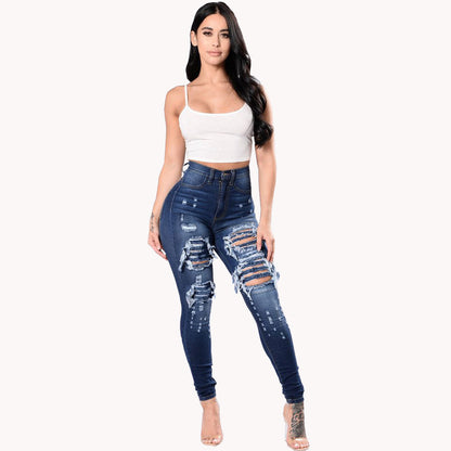 Worn Hole Denim Skinny Pants