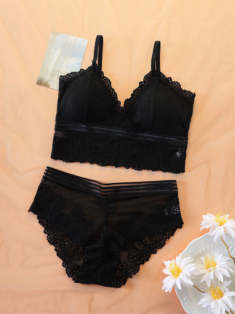 Sexy Lace Cutout Striped Bra Set