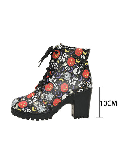 Halloween Skull Pumpkin Printed Martin Boots