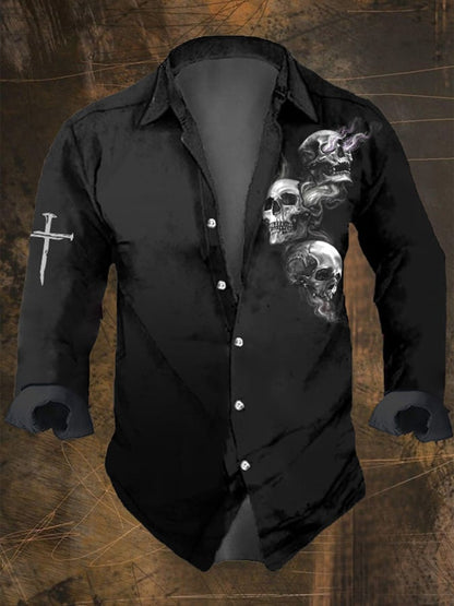 Men's Skull Cross Print Long Sleeve Shirt