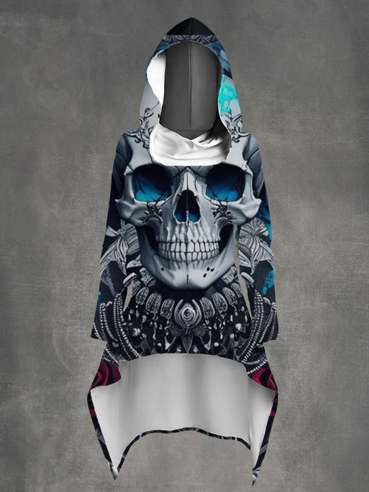 Fashion 3D Gothic Style Skull King Print Irregular Hooded Sweatshirt