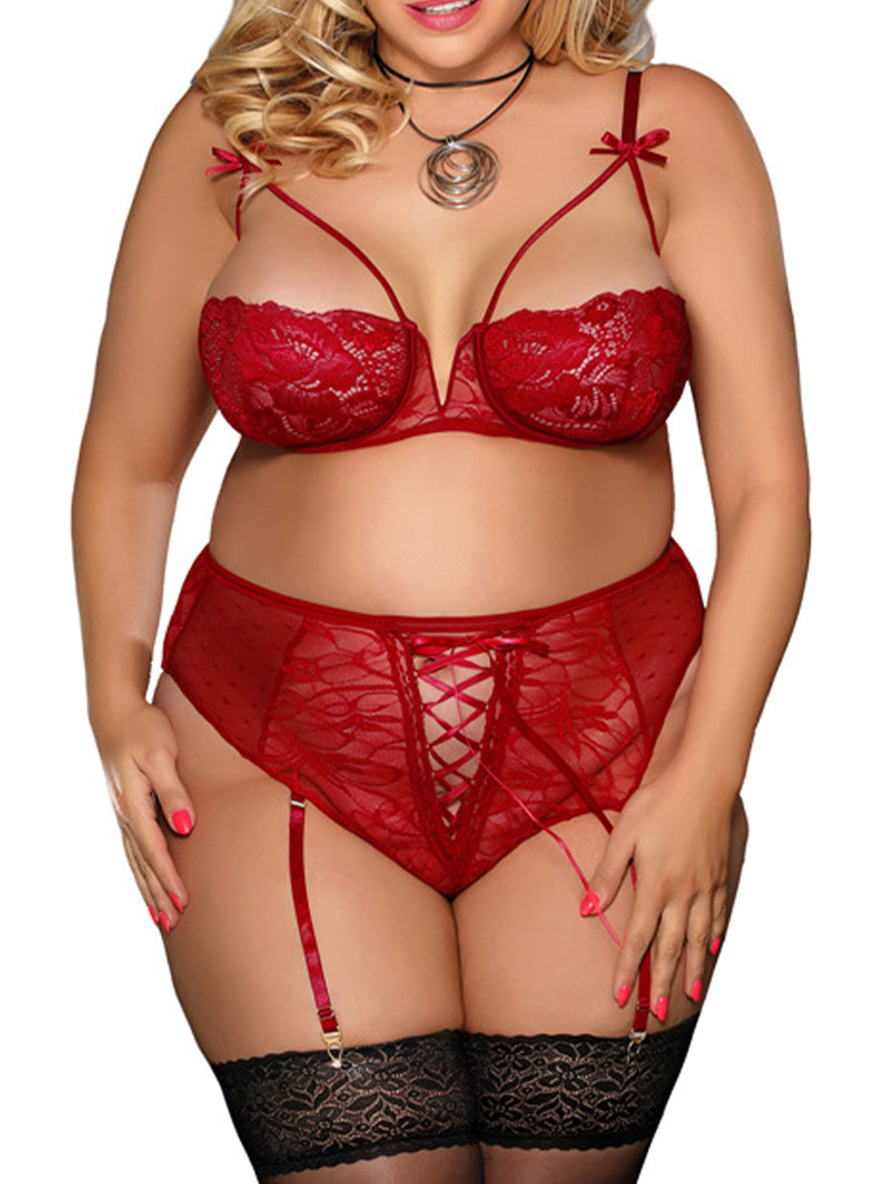 Sexy plus Size Lace Hollow Bra Set