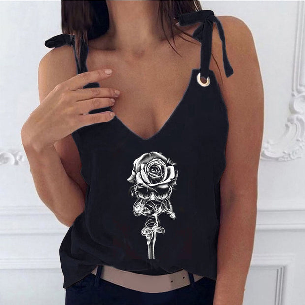 Dark Skull Smoke Rose Printed Corns Strap Vest