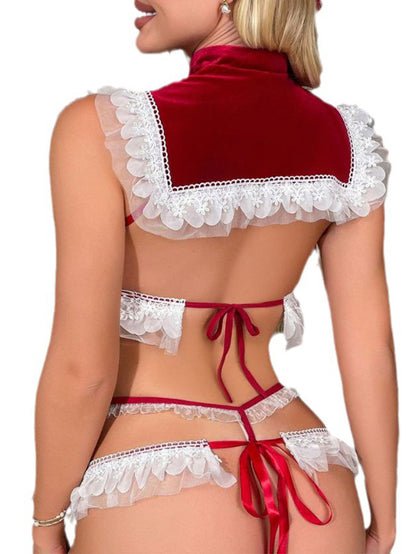 Christmas Sexy Lace Shawl Velvet Cloth Underwear Suit