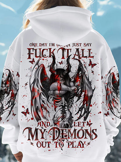 Women's Gothic Bloody Demon Messenger Print Hoodie