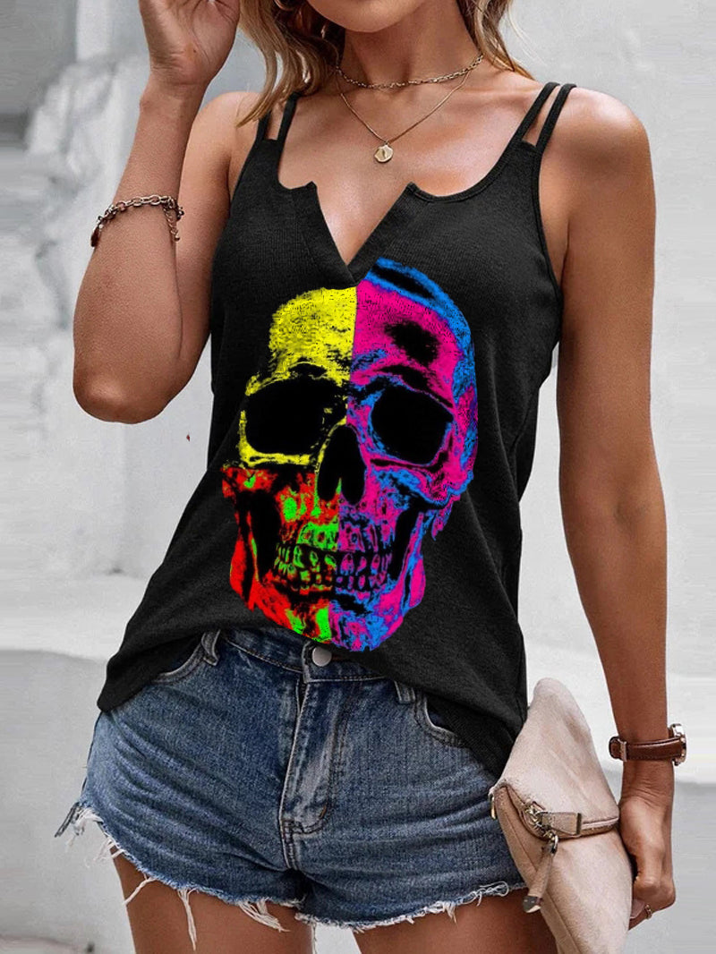 Psychedelic Butterfly Skull Print V-neck Sling Vest