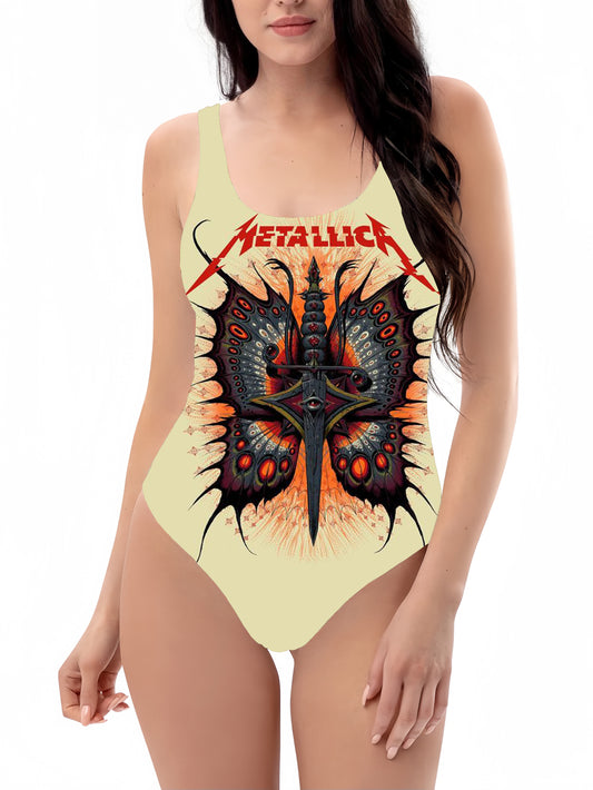 Butterfly Eyes Print Back Cross Swim Suit with Shoulder Strings (with Chest Pad)