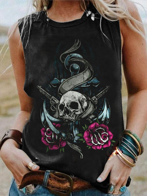 Guns N Roses Skull Print Casual Vest
