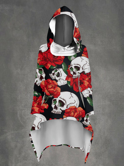 Fashion 3D Gothic Style Skull Print Irregular Hooded Sweatshirt