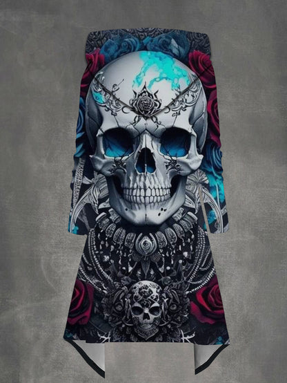 Fashion 3D Gothic Style Skull King Print Irregular Hooded Sweatshirt