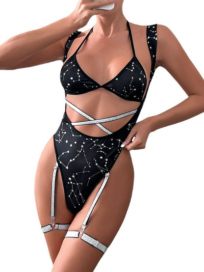 Sexy Dark Silver Flash Belt Cutout Sling Underwear Suit