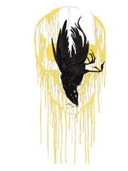 Gothic Crow Skull Printed Batwing Sleeve round Neck Short Sleeve T-shirt