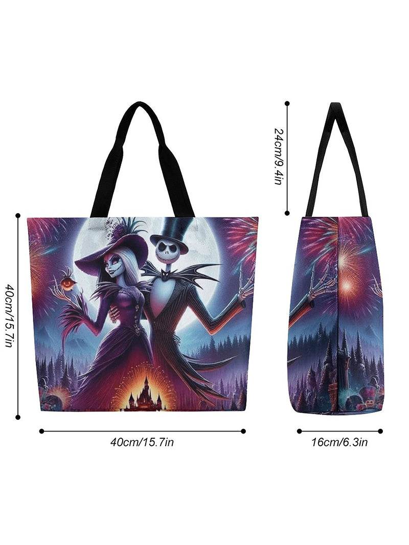 Lady Gothic Night Skull Couple Fireworks Moonlight Print Large Capacity One Shoulder Shopping Bag